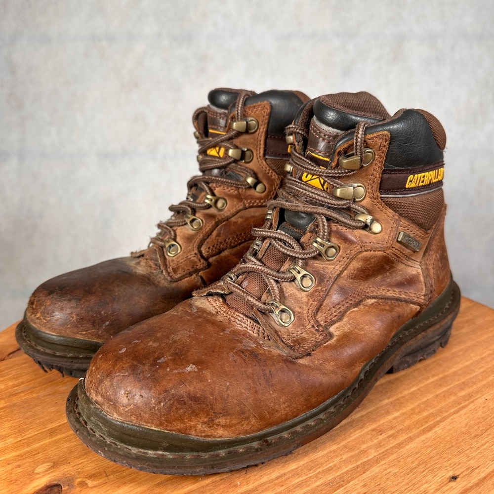 Caterpillar Steel Toe Work Boots Mens 7 Brown Good Waterproof P90040 Leather